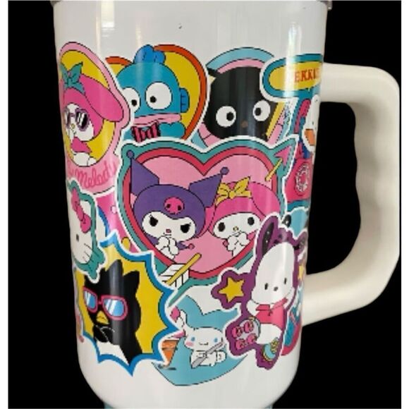 Hello Kitty Sanrio 40oz Tumbler w/ Handle & Straw Sticker Collage Design - Picture 10 of 15